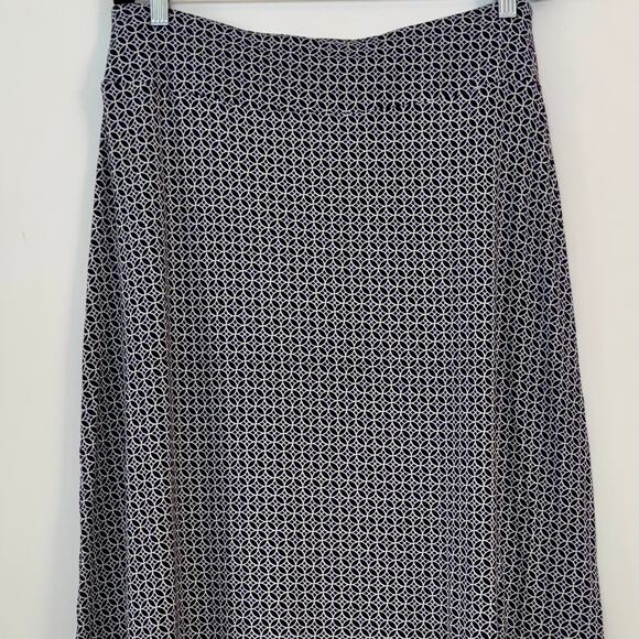 Talbots Geometric Print Pull On Stretchy Maxi Skirt Navy Blue White | Size: LP - Picture 2 of 6